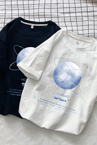 YT26241-P30 亚麻短袖t恤男大码五分袖男宽松七分袖 港风摆拍图片