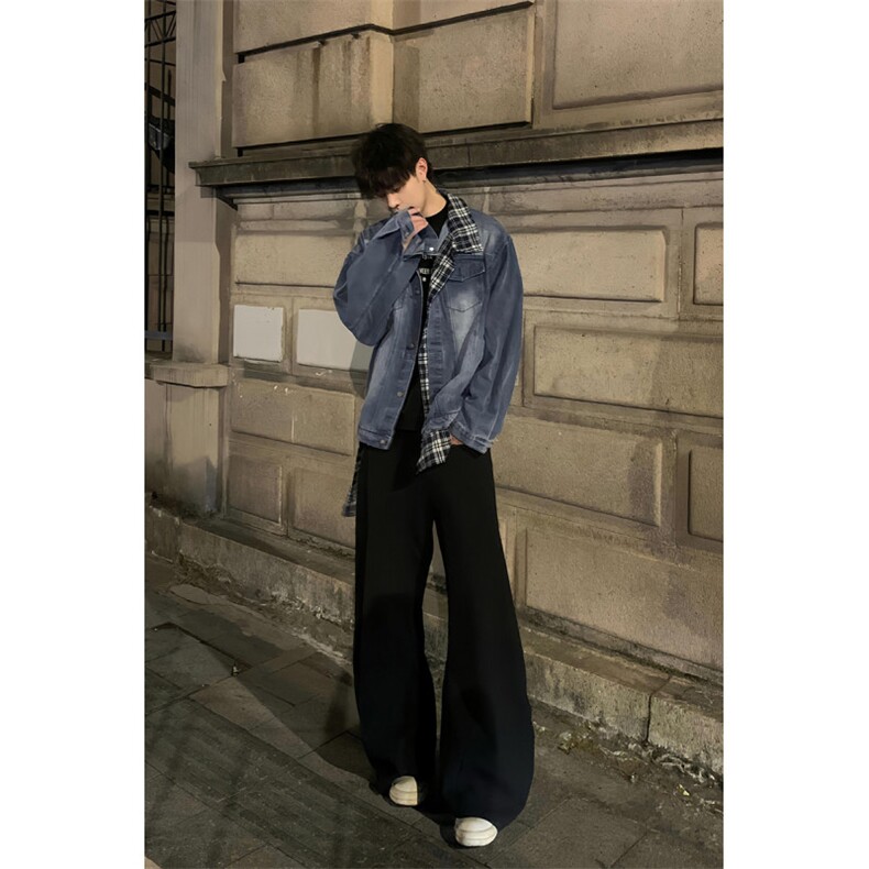 【有货】假两件牛仔外套男春秋格子衬衫拼接工装夹克JK8624CC-P85,男装夹克,星座1007（原301D）