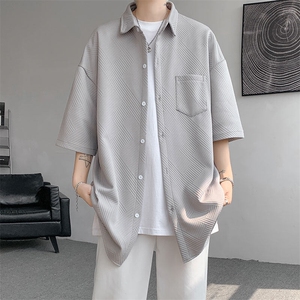 短袖衬衫男夏季新款港风宽松上衣提花大码衬衣CS006-P36图片