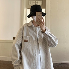 条纹衬衫男女春季ins潮百搭衬衣小众设计感宽松复古外套C2626-p33，男装衬衫，星座1008-2