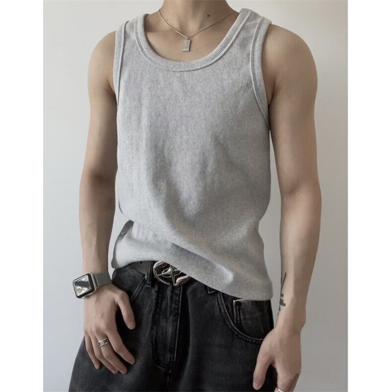 重磅纯色螺纹背心男夏季潮牌运动健身美式坎肩修身显肌肉无袖T恤，男装背心/马甲，星座203