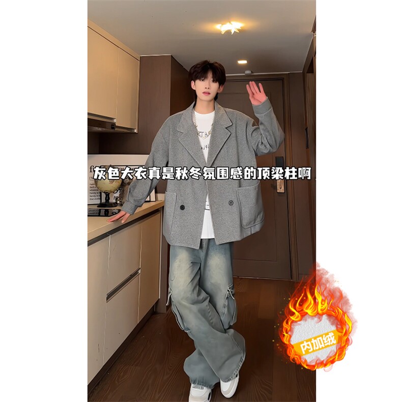 羊驼绒双排扣加绒加厚毛呢大衣504-F57-P90控128（加绒P100控148，男装毛呢大衣，星座504