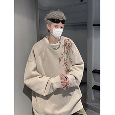 2025秋季新款风竹叶印花麂皮绒宽松圆领卫衣wyjp262-特35控69，男装卫衣，星座605(原A050)