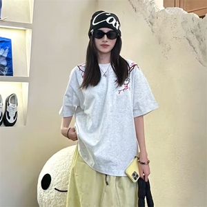 万针全刺绣工艺抖音得物高品质260克重磅纯棉双纱美式高街短袖T恤图片