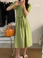 法式泡泡袖连衣裙夏季设计感众温柔高级感初恋裙子，女装连衣裙，香丽迪1