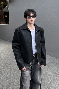现货  复古风纯色PU皮衣外套男上衣  A071-3327-P108图片