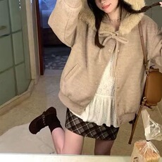 潮牌美式复古毛呢连帽女2025秋冬季宽松百搭拉链情侣高级感外套，女装短外套，星座506A