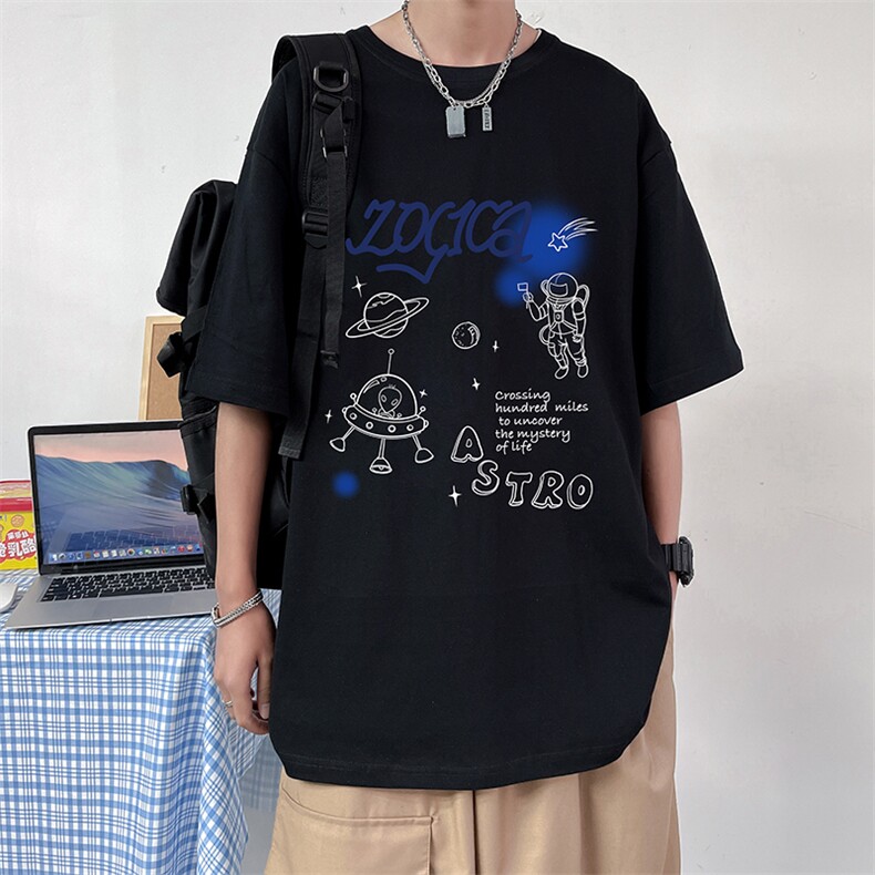 夏季新款港风男女创意字母印花200克纯棉T恤短袖T05P25,男装T恤,电商A161-2