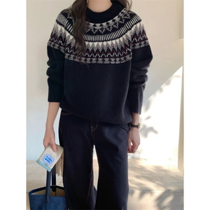 男装休闲毛衣2025秋季新款费尔岛花纹毛衫宽松菱形提花毛衣潮图片