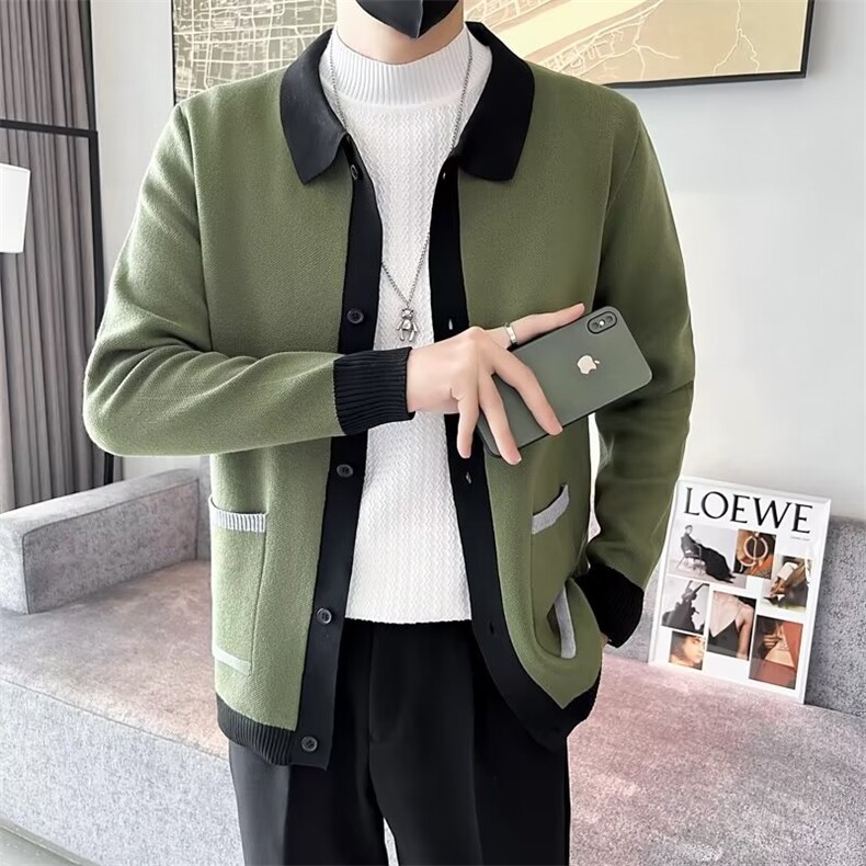 社会小伙秋冬针织开衫男翻领韩版修身夹克单排纽扣羊毛衣外套M123，男装针织衫/毛衣，星座1116A-2（原606A-1）