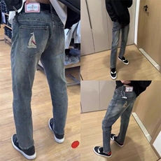 网红同款TB帆船刺绣牛仔裤男休闲气质潮牌流行小脚修身直筒长裤子，男装牛仔裤，星座506A