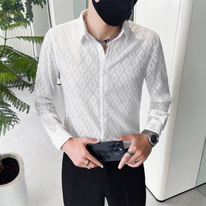 咖 秋季新款男士纯色长袖衬衫男韩版修身痞帅上衣301A-1/H512/P58图片