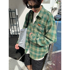 春秋季美式复古格子长袖衬衫新款潮流时尚百搭休闲上衣，男装衬衫，星座410-7