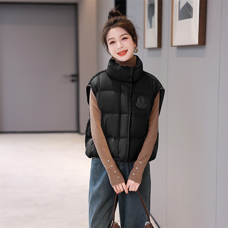 白鸭绒宽松羽绒马甲坎肩潮2024新款纯色显瘦洋气拼接韩版,女装马甲,时尚俏佳人