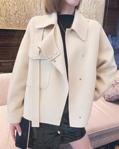 2021秋冬新款韩版时尚休闲宽松斜肩带气质百分百羊毛双面呢,其它,L·H·X