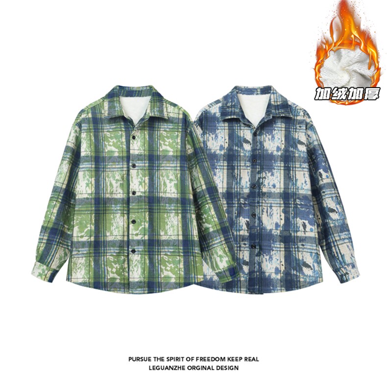 2024 冬季新款 港风白底大码灯芯绒加绒衬衫M-5X HC24971-P60图片
