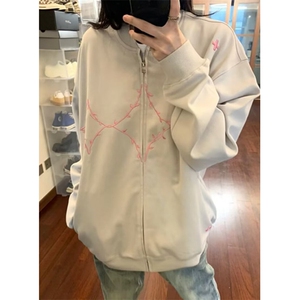 球服外套女秋冬2026情侣刺绣格纹拉链宽松显瘦开衫夹克 JWT62,男装夹克,星座1116A（原606A-3）