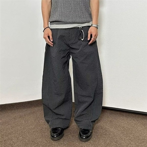 2025美式复古老钱风廓形格子休闲裤男女休闲弯刀阔腿裤图片