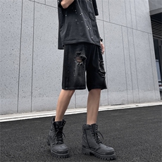 美式宽松水洗高街休闲五分裤夏季新款黑色破洞牛仔短裤YS231P37，男装牛仔裤，星座1013-1