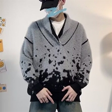 小众V领渐变毛衣冬季男生针织衫外套痞帅慵懒风毛线衣MZ770-P63，男装针织衫/毛衣，星座412-3