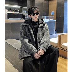 冬季加棉加厚阿尔巴卡呢子带帽宽松中性港风男女外套M897-P138，女装短外套，电商A170