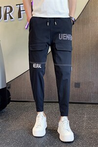 高街潮牌男士休闲裤痞帅网红束脚裤夏季薄款九分裤八分束脚裤AK03图片