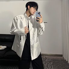 痞帅高级感黑色立领垫肩夹克上衣飞机扣设计感外套机车服JG37，男装夹克，星座1116A-1（原606A）
