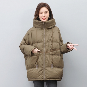 叶笙衣6266宽松连帽抽绳拼接羽绒服图片