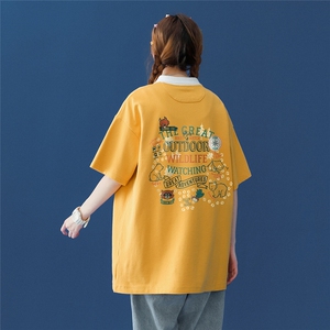中性风春夏新款宽松动漫卡通印花POLO短袖T恤T6022P35控48