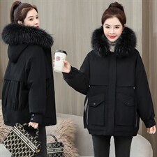 加绒加厚派克棉服女2025冬季新款连帽棉衣宽松休闲百搭小个子棉袄，女装棉衣/棉服，采品优优