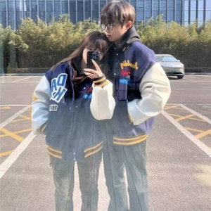vibe简约棒球领美式刺绣棒球服外套春秋宽松潮长袖 JV77图片