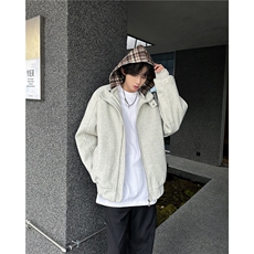 美式秋冬季2024假两件格子连帽棉服男女同款加厚夹棉外套M8562，男装夹克，星座506