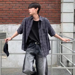 夏装~男式短袖衬衫宽松格子衬衣薄款透气薄外套 XZ716ACS100P45图片
