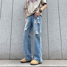 夏季薄款复古闪电破洞牛仔裤新款潮流宽松水洗直筒裤，男装牛仔裤，星座410-6（原星座1304-1）
