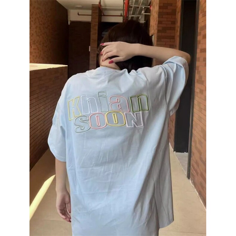 H0683-P35刺绣字母美式复古宽松oversize短袖t恤女，女装T恤，星座617A-2