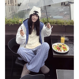 抖音得物高品质二开26春季美式潮牌两面穿连帽卫衣开衫男女外套