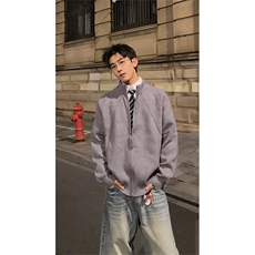 立领双拉链毛衣男女款美式解构老钱风开衫外套5Q1146-TP55118，男装针织衫/毛衣，电商A102