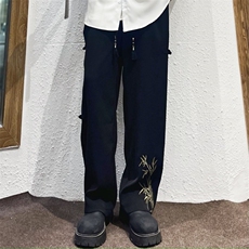 新中式风竹子刺绣西裤男款夏季冰丝裤宽松阔腿直筒裤子KZ84，男装西裤，星座1116A-1（原606A）