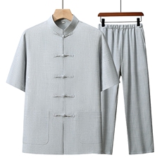 夏季风唐装中年短袖衬衫套装男士太极服宽松套装TR88606-P115，男装衬衫，星座1105-3