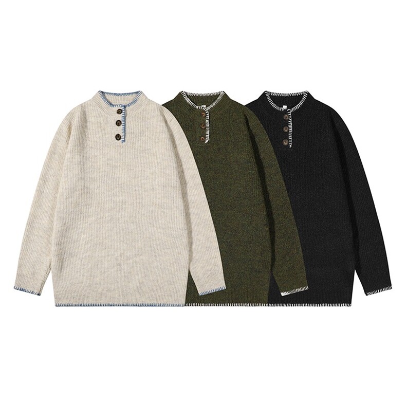 2025年新款复古纯色亨利领毛衣秋季潮牌高级感休闲百搭套头针织衣，男装针织衫/毛衣，星座506A