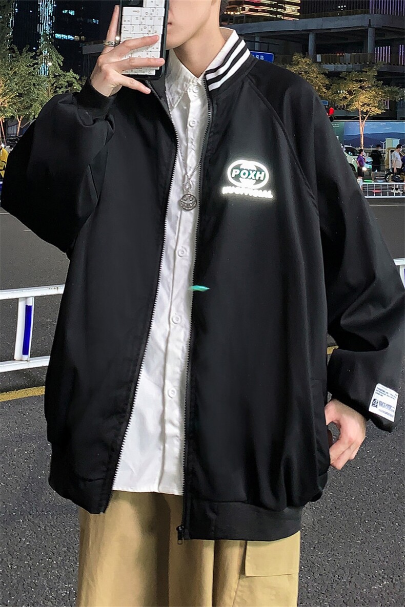 反光外套秋季港风宽松夹克潮牌ins百搭印花运动棒球服W1796-P40,男装夹克,星座512-4