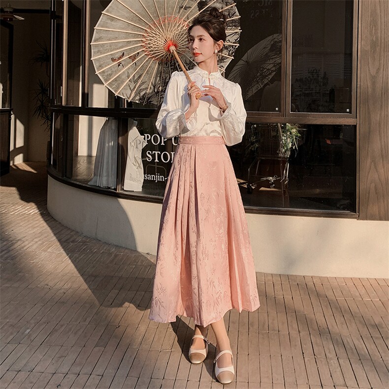 2024春装新款新中式衬衫改良马面裙套装B2-206-3206-154K208，女装连衣裙，来米儿