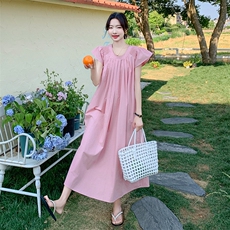 夏季连衣裙法式紫色夏季收腰长裙时尚甜美夏装气质大码显瘦宽松，女装连衣裙，2C110