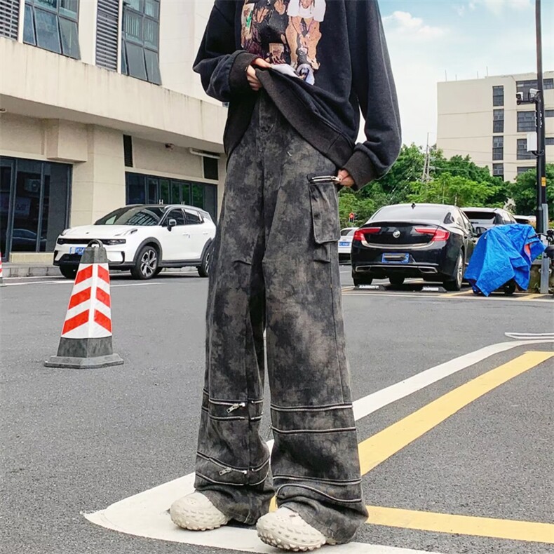 复古烟灰色微喇裤高街美式vintage裤子潮牌男水洗1393-P83,男装休闲裤,星座910-5