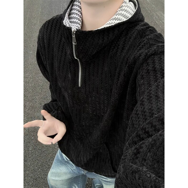 WY10183-特P52加绒特P62雪尼尔撞色连帽卫衣鱼骨纹重磅大码外套,女装短外套,电商A059