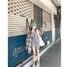 格子衬衫女春秋穿搭撞色拼接衬衣夏季小众防晒衣女外穿CA183，男装防晒衣，星座1116A（原606A-3）