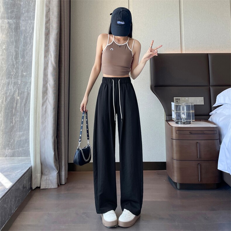 紫色运动阔腿裤女夏薄款2024新款高腰垂感宽松冰丝香蕉弯刀裤,女装休闲裤,梦白服饰厂