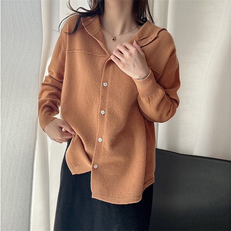 2025秋冬气质简约连帽羊毛开衫女纯色百搭针织外套，女装羊毛衫，臻纶羊绒