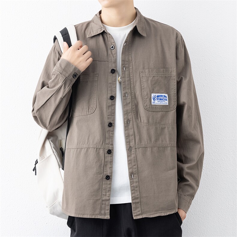 衬衣男新款纯棉工装翻领休闲时尚长袖衬衫XZ310B-3-CY807-P58,男装衬衫,星座310B-3