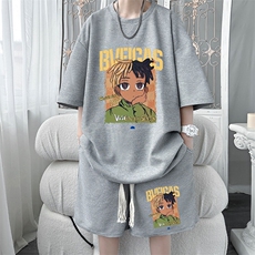 初高中生运动套装男夏季华夫格短袖t恤潮牌痞帅冰丝休闲短裤一套，男装牛仔裤，星座1904A-1